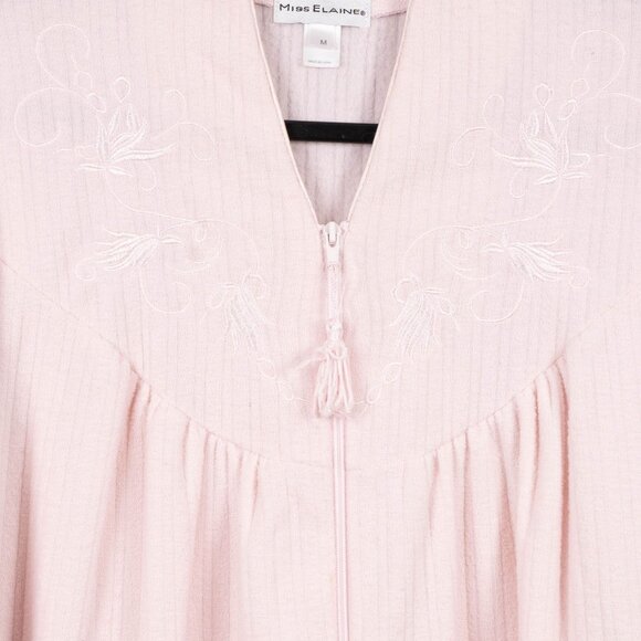 Miss Elaine Robe M Womens Pink Zip Up Embroidered Long Sleeve Pockets Tassel - Picture 5 of 7